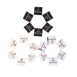 MiaLover Pack of 60 Handmade Fabric Label Tags, Sew-On Clothing Labels, Handmade with Love, Handmade Labels for Sewing, DIY Clothing, Sewing Decoration, Three Styles (Light Yellow, Black, White)