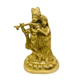 Gavya Brass Radha Krishna Statue janmashtami Hindu Idol Ladoo Gopal Lord RadhaKrishn Indian God and Goddess Figurine Murti Religious Diwali Gifts for Home Decor Size-7 Inch