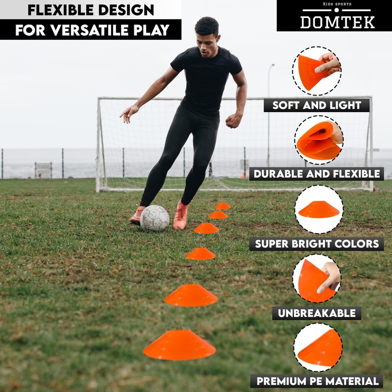 DOMTEK Footbal Cones Training for Kids – Stackable Flat Disc