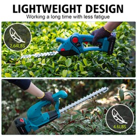 CHANGE MOORE 21V Cordless Hedge Trimmer & Grass Shears - Electric Hedge Trimmer Garden Shears (2 x 2.5Ah Battery, 15" Dual Action Blade, 9" Long Shrub Shear and 4.7" Wide Grass Shear, 2 x Charger)