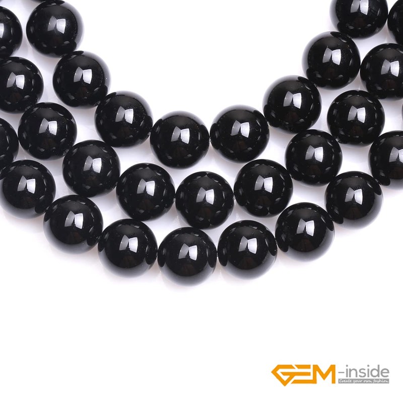 GEM-inside 14mm Round Black Agate Beads Strand 26-28 Pcs At