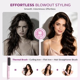 HarrFlow Airflow Curling Iron, Straightener & Flat Iron Combo, Red Light Hair Care, 3-in-1 Hair Styler with Interchangeable Attachments – 300M Negative Ions, Gift for Women, Pink