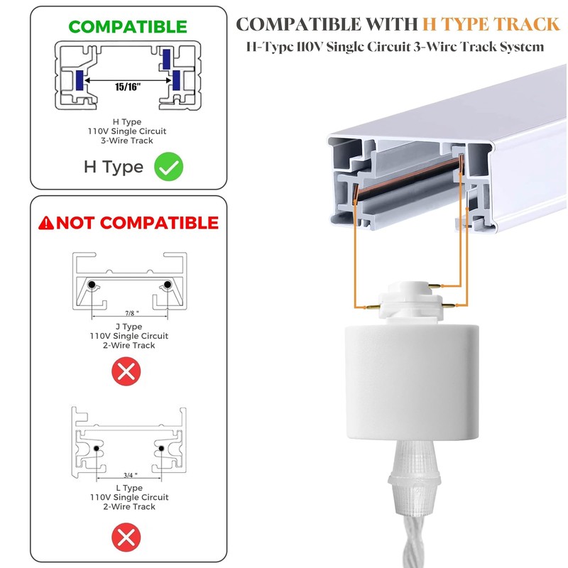 Fiabtool Universal H-Type Modern Pendant Track Lights Kit with 3
