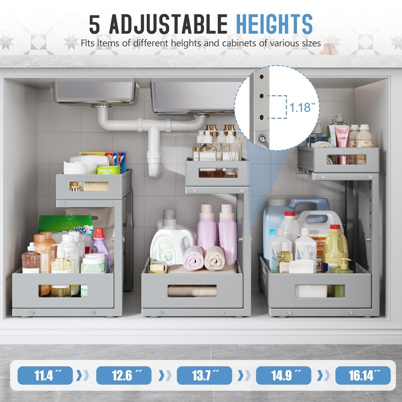 Biboraya 2 Pack 20.47IN Depth Under Sink Storage Organizer, Large