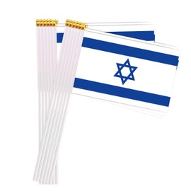 25 Packs Small Israel Flags on Handheld Stick，Miniature Israeli Flag for Outside,4x6 Inch Mini Hand Held Banner with Golden Topper,Patriotic Decorations