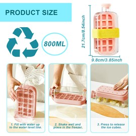 Sythrix Ice Cube Bottle with Straw,2 in 1 Ice Cube Bottle for Outdoor Office Home Ice Making Freezer Coffee Juice (Pink)