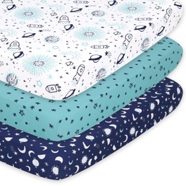 The Peanutshell Pack n Play Sheets, Fitted Mini Crib Sheets, Playard Sheets, Playpen, Portable Crib Bedding for Boy or Girl, Celestial Space 3 Pack