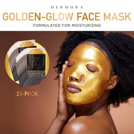 DERMORA Skin Treatment Mask Golden Glow Face Mask - 20 Pack Face Gel Masks - Rejuvenating Face Masks for Lines, Wrinkles, Tightening, Firming