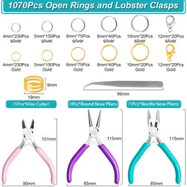 Gkelaly Jump Rings and Jewellery Pliers for Jewellery Making Kit, Jewellery Repair Kit with Jump Rings Lobster Clasps and 3Pcs Jewellery Pliers for Earrings, Necklaces, Rings, Bracelets Making