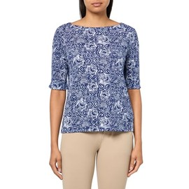 Gloria Vanderbilt Women's Alanis Boat Neck Knit Tee Shirt with Elbow Sleeves Standard, Naval Blue-Polynesian Nights