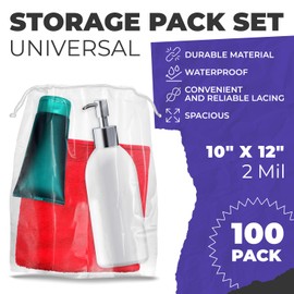Paquete de 100 bolsas de plástico transparentes con cordón, 10 x 12 pulgadas. Bolsas de plástico transparentes para embalar y almacenar 25.4 x 30.5 cm de grosor, 2 mil. Bolsas de plástico para uso industrial y promocional. Cordón doble de algodón