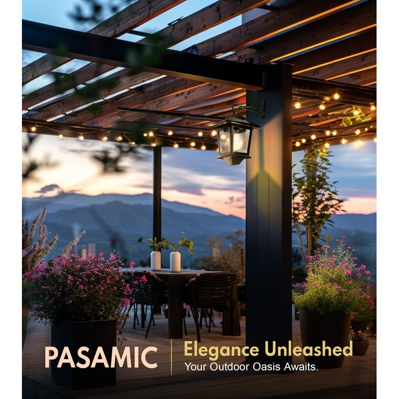 PASAMIC 2 Pack Solar Wall Lanterns with Replaceable Bulb,Outdoor Hanging