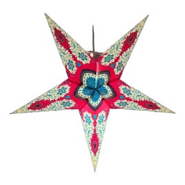 YEPSIO Paper Star Lantern Lampshade Paper Star Light Shades Large 60cm Star Hanging Decorations for Christmas Wedding Home Decoration Birthday Party Stars (White, Red)