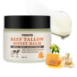 Sargo de ternera para la piel, sebo de res y bálsamo de miel, sargo de carne de res alimentada con pasto sin perfume y bálsamo de miel silvestre cruda, hidratante totalmente natural, hidratante nutritiva para rostro y cuerpo, 2 onzas