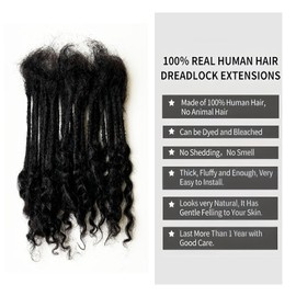 0.4cm Locs Real Human Hair with Curly Ends Extensions 30 Strands per pack Full Handmade Dreadlock Extensions Can be dyed and bleached for Men Women Kids (8 Inch)