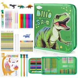 56PCS Lovely Kids Art Set for Girls, Art and Colouring Set for Children with Pencil Case,Pen&Pencil, Drawing Art Supplies and Scented Markers for Kids, Art and Craft Gifts For Girls 6-12 (dinosaur)