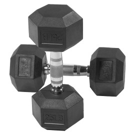 IFAST Hex Rubber Dumbbells with Metal Handles Weight 15, 20, 25, 30, 45 LB  Metal - 25lb x2