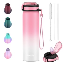 SLUXKE Stainless Steel Water Bottle with Straw Lid, 700 ml, BPA-Free, Leak-Proof Thermos Flask, Metal Water Bottle, Double-Walled Insulated for Fizz, Sports, School, Fitness