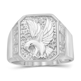 JEWELEXCESS Mens Rings Eagle Rings for Men Silver – Genuine .925 Sterling Silver Dad Rings for Men with White Diamond Accents – Handsome, Durably Crafted Dads Ring Gifts for Men and Gifts for Dad