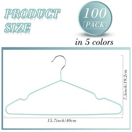 Wesiti 100 Pcs Metal Wire Non Slip Hangers for Clothes Space Saving Hanger Strong 15.7 in Triangle Clothes Hangers for Coat Suit Bridal Boutique Dress for Closet Dorm Clothing Rack (Colorful)