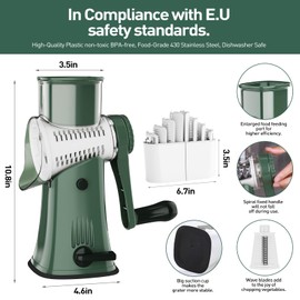 APSARAS USA Rotary Cheese Grater, 5 in 1 Rotary Grater, Cheese Grater Hand Crank, Replaceable Stainless Blades Cheese Shredder, Cheese Slicer, Easy to Clean Kitchen Gadgets with Storage Box