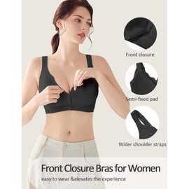 Gailife Front Closure Bras for Women Seamless Wireless Comfort Supportive No Underwire Convenient Mastectomy Bralettes, Black, XL