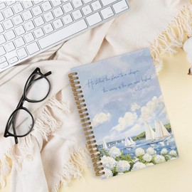 QLMX Christian Hydrangea Floral Spiral Notebook, Coastal Bible Journal Notebook for Women Christian, Nautical Hydrangea Notebooks for School Work, Christian Psalm 107:29 Office Supplies Gifts, 5.5x8.3