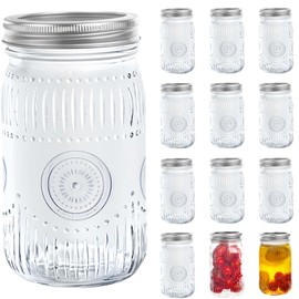 Amzcku 32oz vintage Mason Jars with Lids, Wide Mouth Quart Canning Jar, Safe For Storage, Canning, Pickling, Preserving, Fermenting, DIY Crafts & Decor 12 Pack