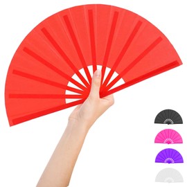 13inch Boots on The Ground Fan, Clacking Fans for Line Dancing Large Rave Fan Popping Fan, Chinese Kung Fu Hand Fans for Women Foldable, Perfect for Party Dances Performance or Home Decorations (Red)