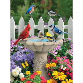 Bits and Pieces - 500 Piece Jigsaw Puzzle for Adults 18" x 24" - Summer Garden Friends - 500 pc Bird Bath Flower Fence Yard Outdoor Animal Jigsaw by Artist Alan Giana