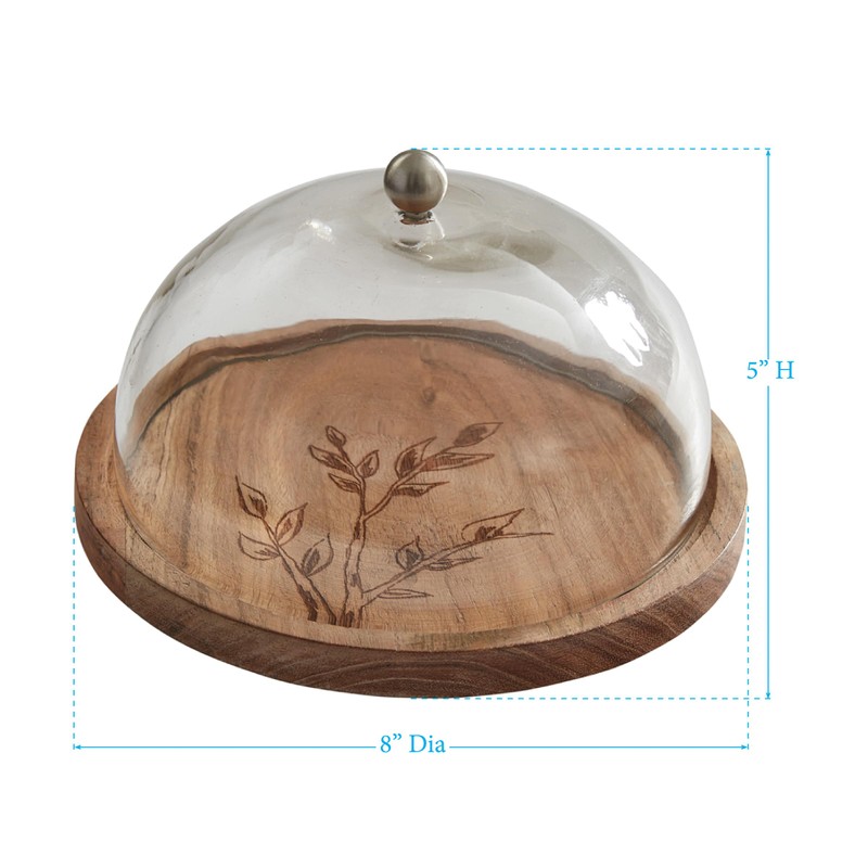 Park Designs Leaves Wood Cheese Board with Glass Dome