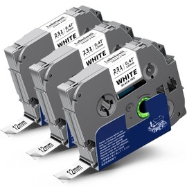 Labelwell Tze-231 Tze231 Tz-231 Label Tape, 12 mm x 8 m for Brother P-Touch 1010 H105 1000 D400 H100LB E100 H105WB D400VP D200BW E100VP P750W, Label Maker, Black on White, black/white