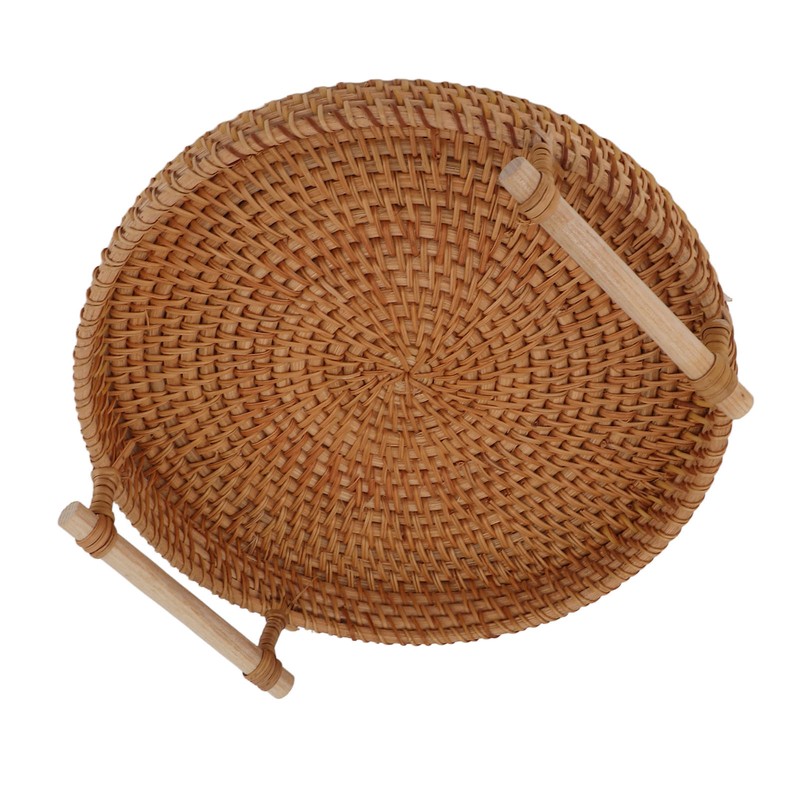 Rattan Fruit Tray with Solid Wood Handles Exquisite Hand Woven