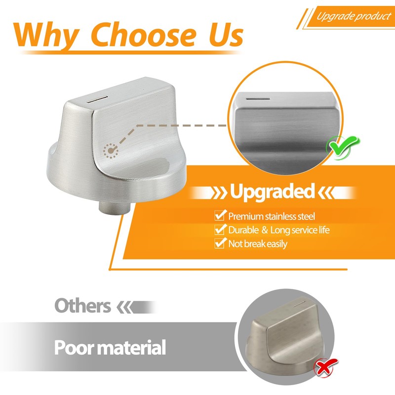 atgestore W11517331 W11117415 Stainless Steel Stove Knobs Replacement for Whirlpool