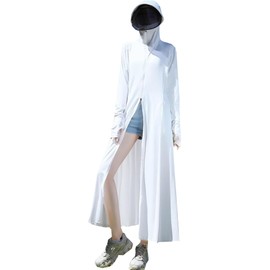 Women's UPF 50+ Swimsuit Cover Up Lightweight SPF Long Sleeve Sun Protection Long Sun Hoodie Dress, White-Removable Lens, Large