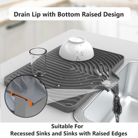 JACZZO Dish Drying Mat for Kitchen Counter , Silicone Dish Drying Pad，Food-Grade Silicone, Easy Clean Pad for Countertop Protection, Multi-Functional Use , 18 x 12 inches (Grey Updated)