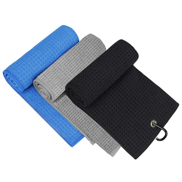 MOSUMI 3 Pack Golf Towel for Bags with Clip and