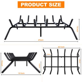 Luoieo Fireplace Grate,Fireplace Log Holder,27 inch Heavy Duty Solid Cast Iron FIrewood Log Burning Rack for Inside The Fireplace Accessories Outood Fire Pit Kindling Fireplace Tools