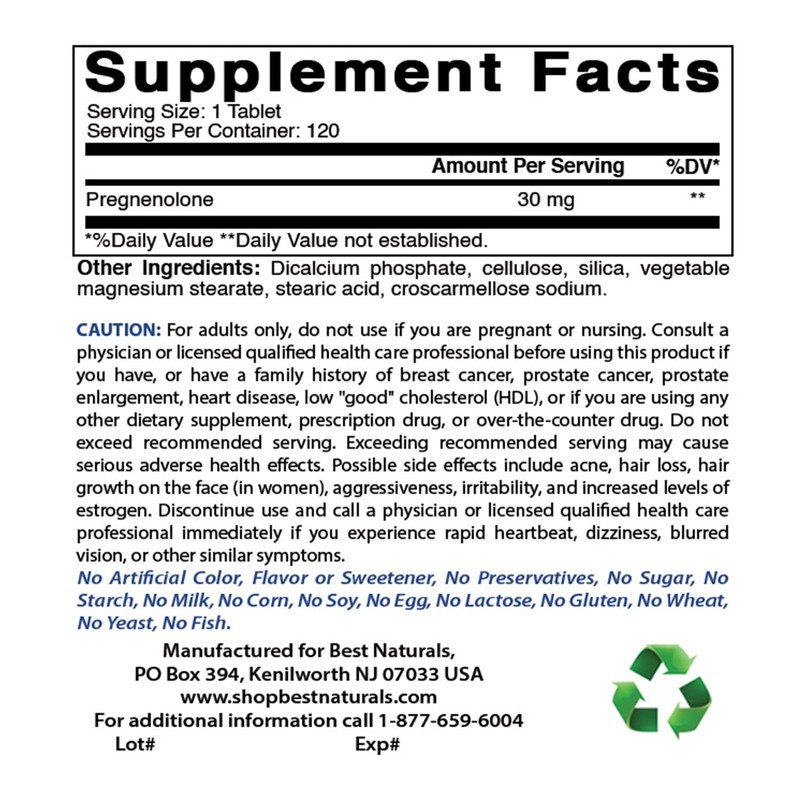 Best Naturals Pregnenolone 30 mg 120 Tablets (120 Count (Pack