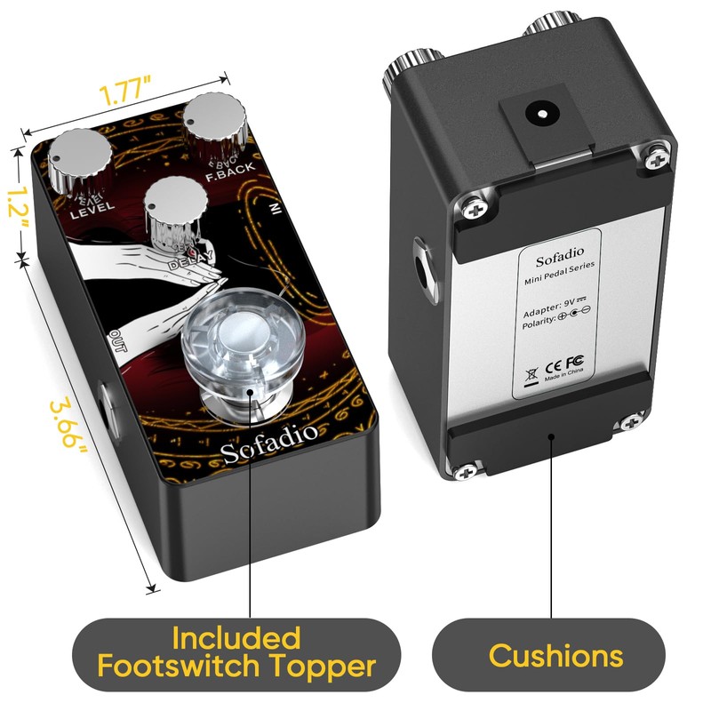 Sofadio Guitar Delay Pedal, True Bypass DC 9V Mini Single