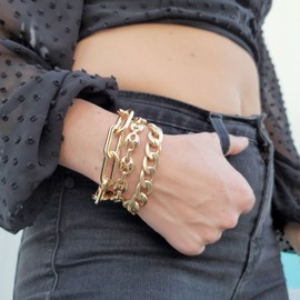 Maya J CZBB18Y Paperclip Bracelet, 7-inch Length, Brass