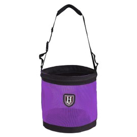 Harrison Howard Horse Muzzle Feed Bag Nylon Mesh Grain Feed Bag with Padded Neck Strap Adjustable Belt Purple Medium