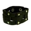 Dark brown faux leather strap bracelet with woven and silver-tone