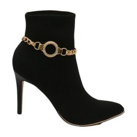 Women Western Fashion Gold Metal Boot Chain Bracelet Shoe Anklet Circle Ring Charm