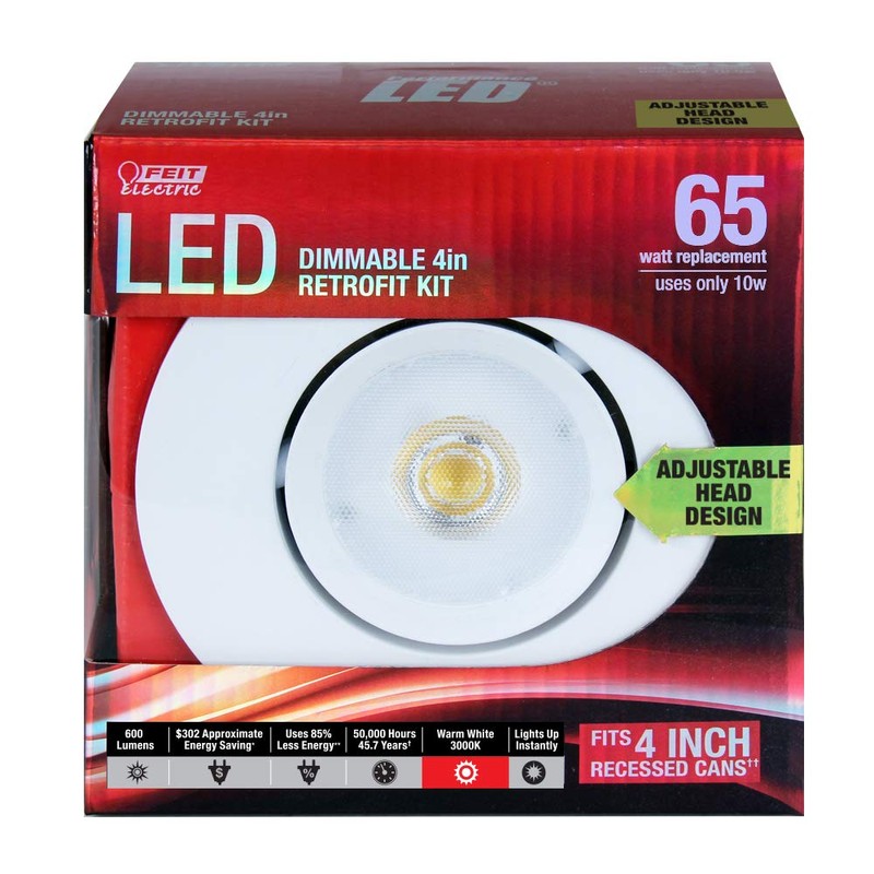 Feit LEDR4ADJ/830 65W Equivalent 4" Adjustable Retrofit Kit, Soft White