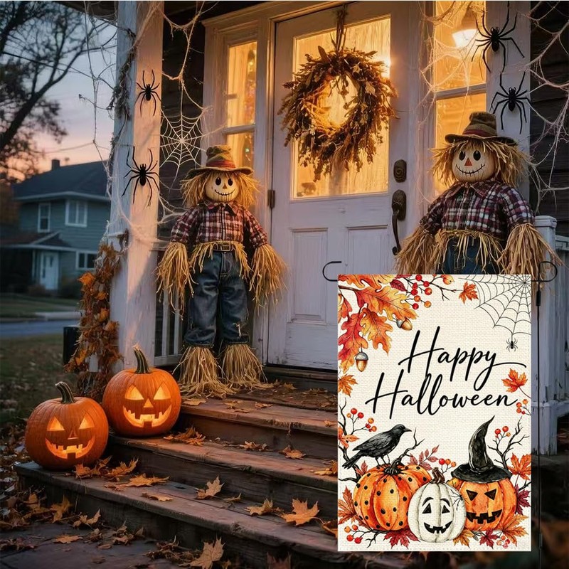 ARGOOFG Happy Halloween Garden Flag 12 x18 Inch Outdoor Yard