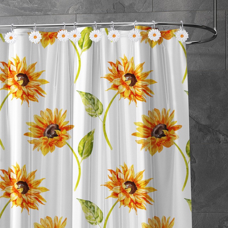 Whaline 12Pcs Spring Shower Curtain Hooks White Daisy Flower Curtain