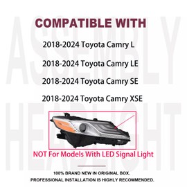 2PCS Headlights Assembly North America Built For 2018 2019 2020 2021 2022 2023 2024 Toyota Camry XV70 L LE SE XSE Replacement Headlamps Amber Reflector Driver and Psaaenger Side