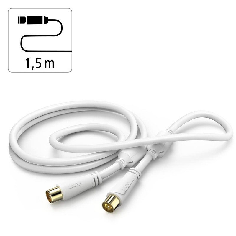 Hama 1.5m 100dB White Gold Plated Aerial Cable Coax Male