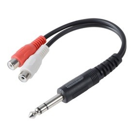 TENINYU 6.35mm 1/4 inch TRS Stereo Jack Male to 2 RCA Female Plug Y Splitter Adapter Cable Black 20cm/8inch